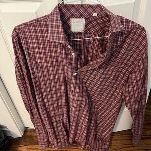 Billy Reid red and navy plaid button down size medium